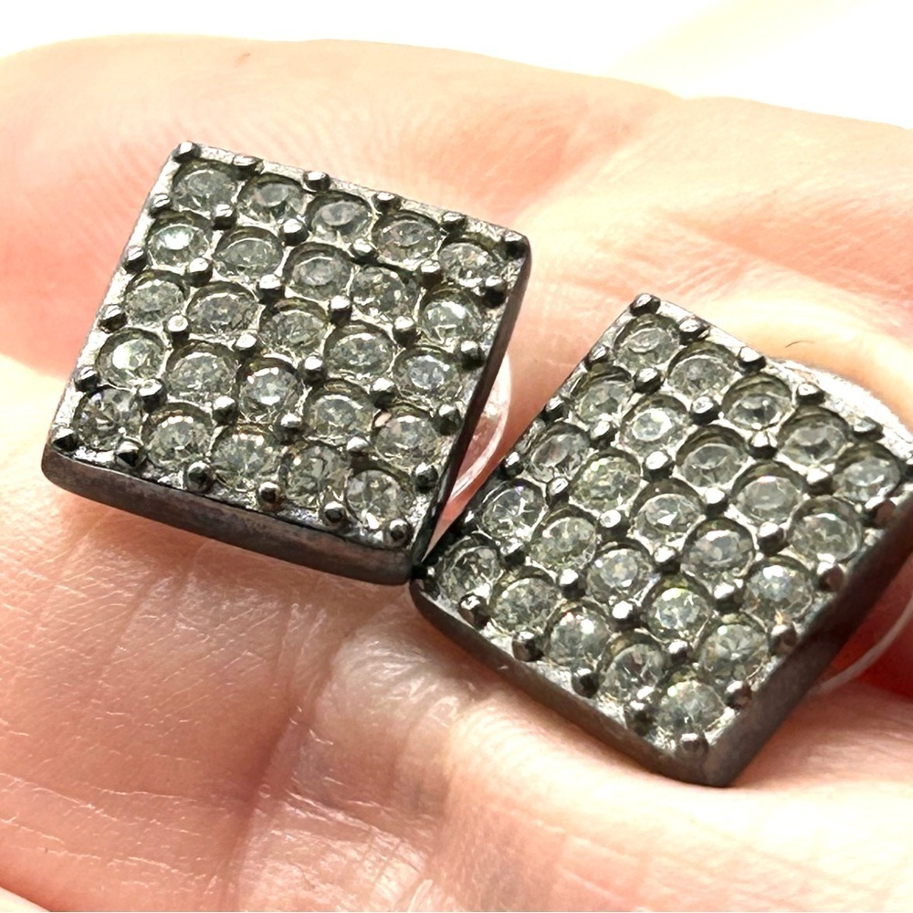 Swarovski Crystal Square Gray Pave Gunmetal Earrings